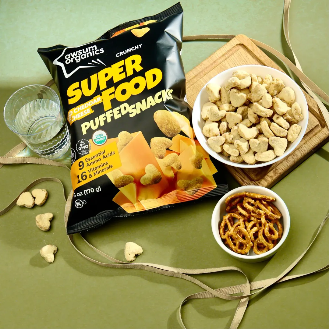 Awsum Organics Aged Cheddar Superfood Chips & Puffed Snackss
