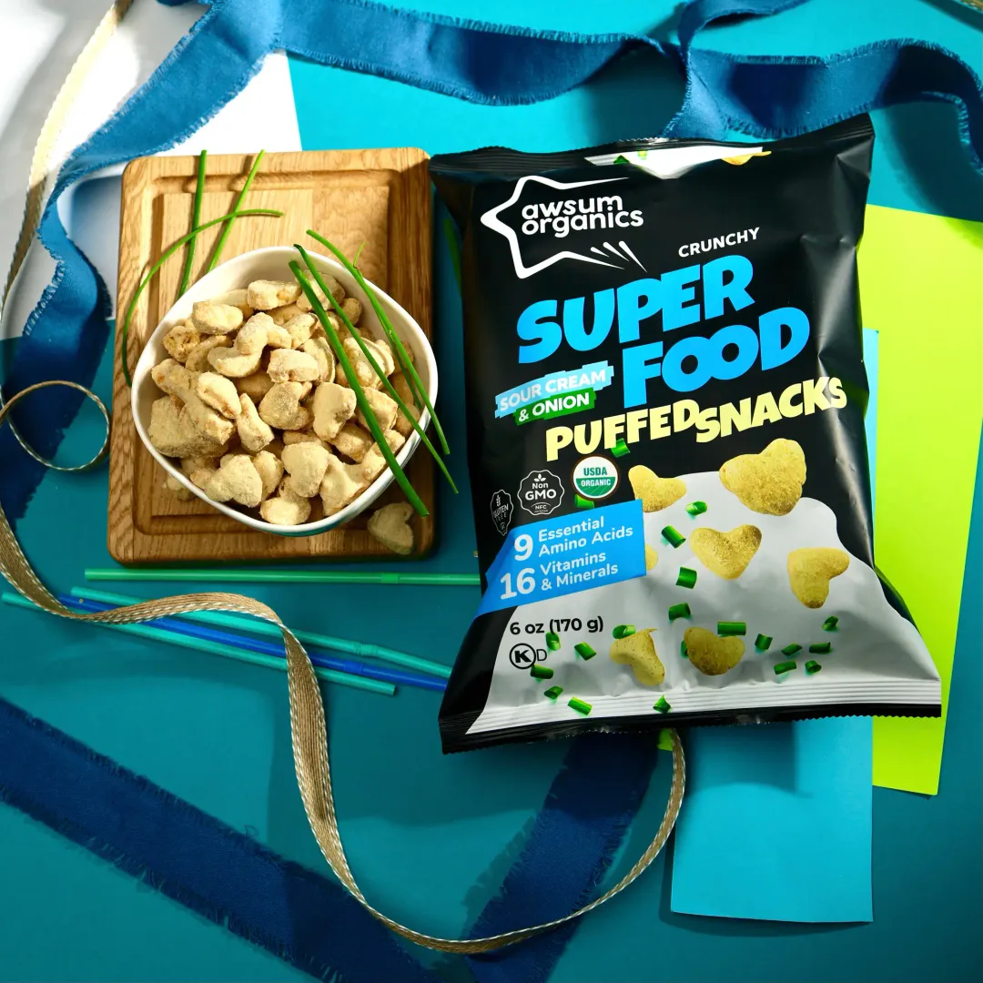 Awsum Organics Sour Cream and Onion Superfood Chips & Puffed Snackss