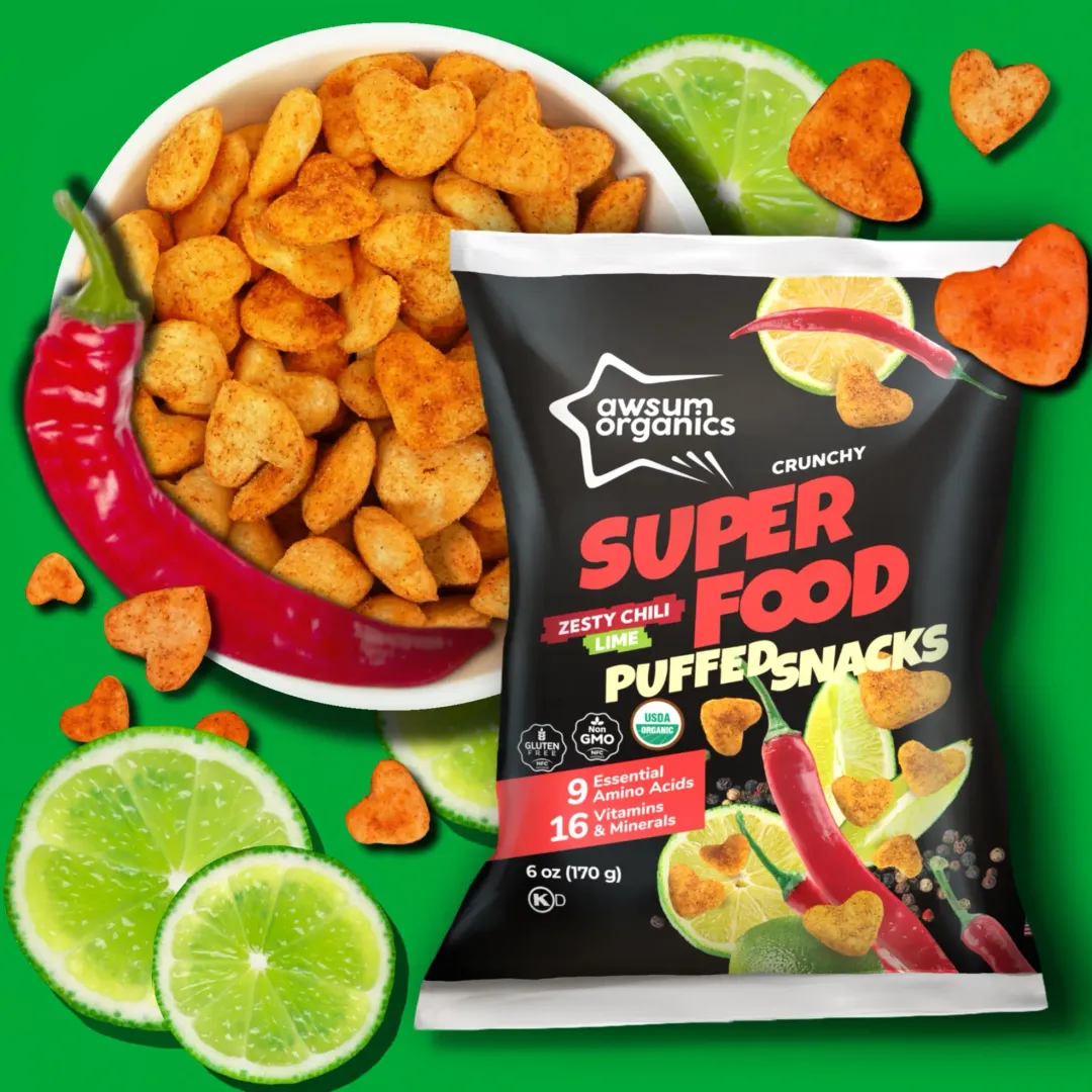 Awsum Organics Zesty Chili Lime Superfood Chips & Puffed Snackss