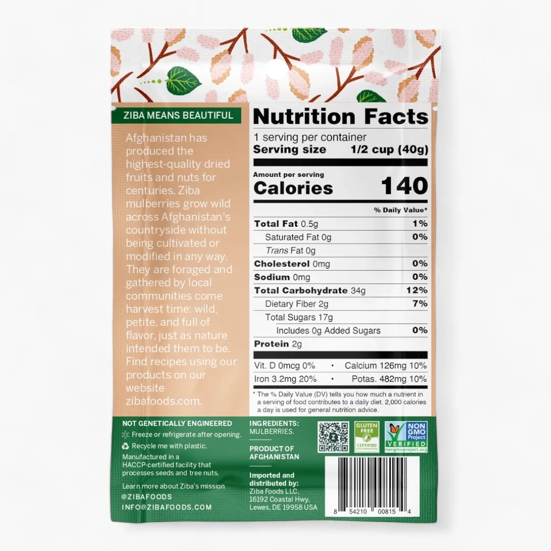 Dried White Mulberries Single-Serve Snack, Vegan 1 oz
