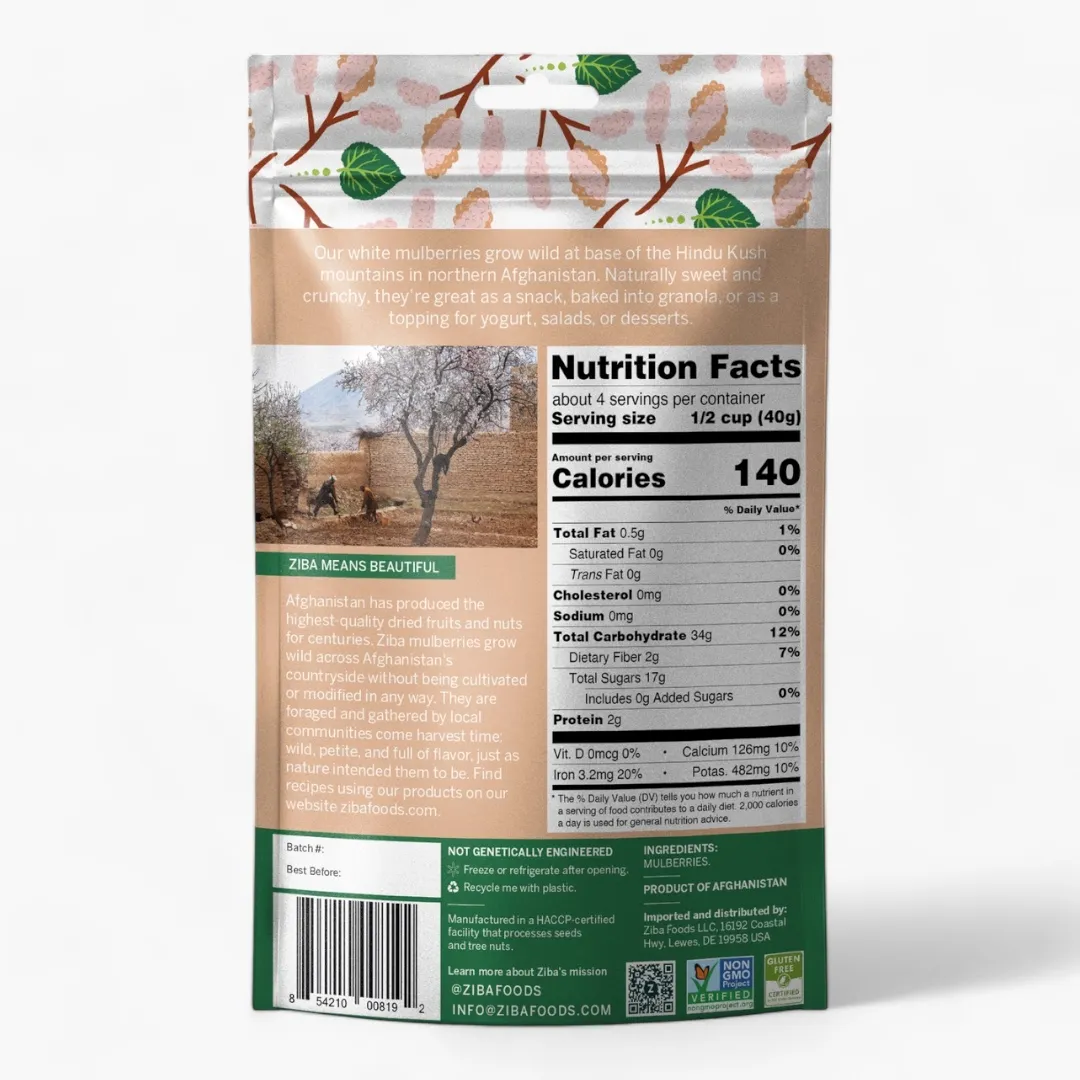 Dried White Mulberries, Vegan 5 oz