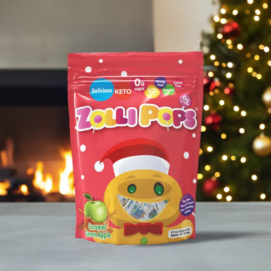 Holiday Zollipops Sugar Free Caramel Green Apple 5.2oz Pouch