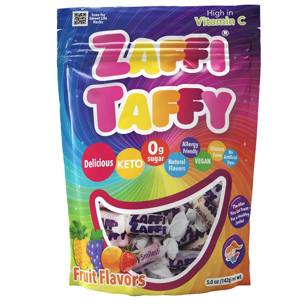 Zaffi Taffy Halloween Zero Sugar Assorted Fruit 5oz Pouch