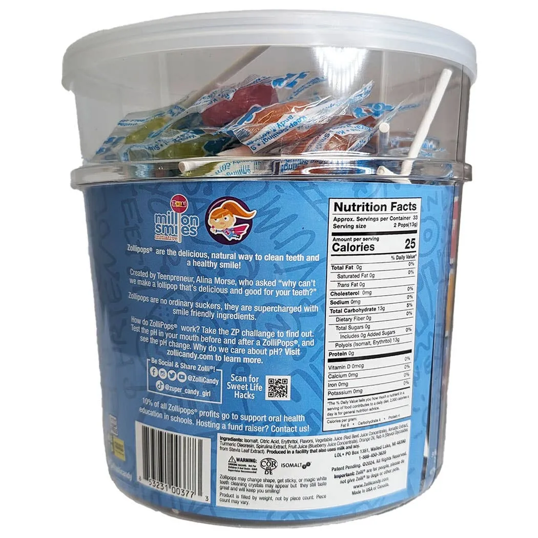 Zollipops Sugar Free Assorted Fruit Flavors 1 lb Tub