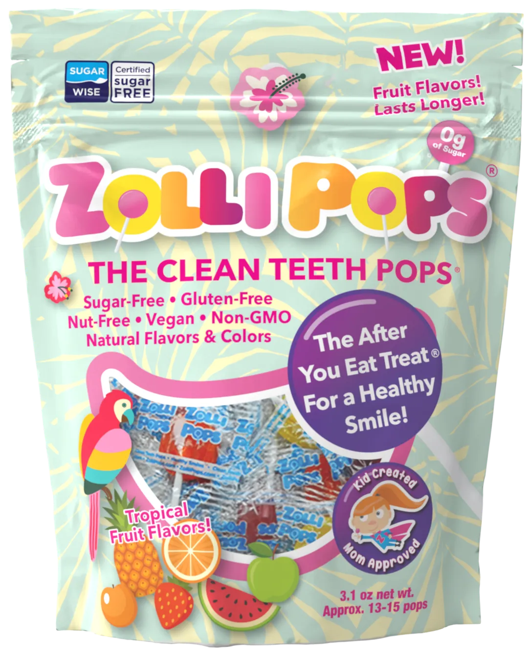 Zollipops Zero Sugar Tropical - 3.1oz Pouch
