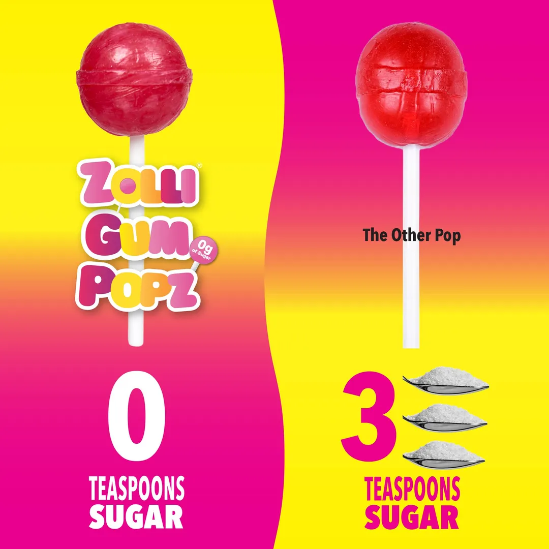 Zolli Zero Sugar Gum Popz 40ct Counter Display