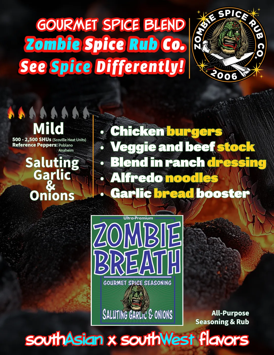 Zombie Spice Rub Co. | Zombie Breath | 12-pack | 8oz | Glass Bottle | Saluting Garlic & Onions Gourmet All-Purpose Seasoning & Rub