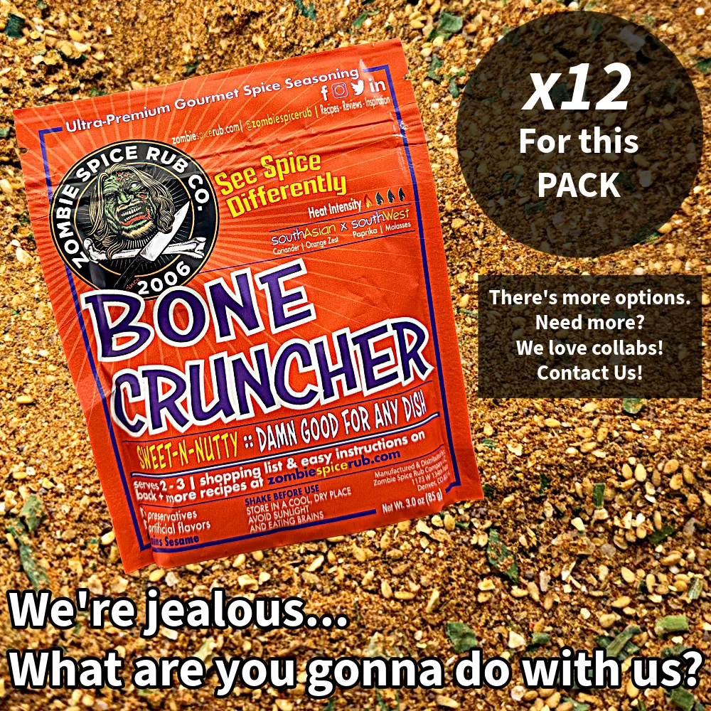 Zombie Spice Rub Co. | Bone Cruncher | 12 & 50 Packs | 3oz | Reseable Spice Packet | Sweet & Nutty are Your Friends All-Purpose Seasoning & Rub variant