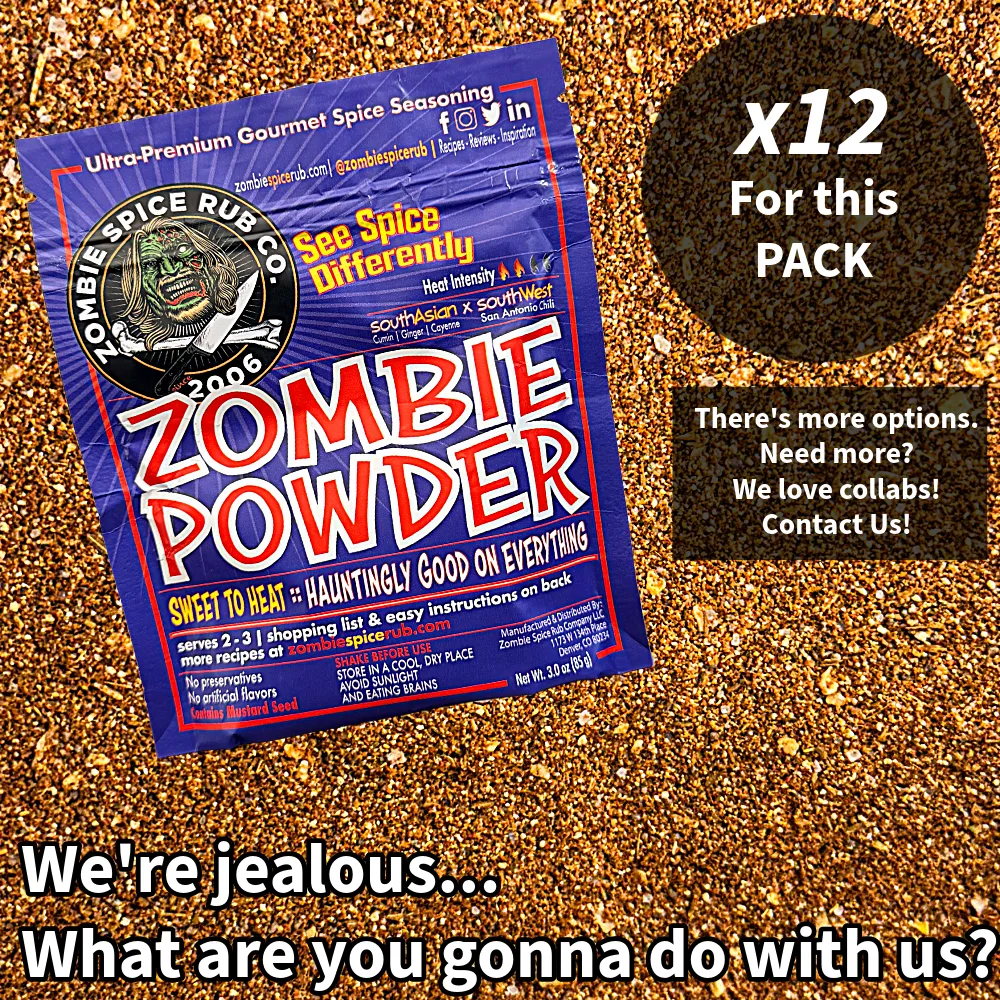 Zombie Spice Rub Co. | Zombie Powder | 12 & 50 Packs | 3oz | Reseable Spice Pouch | Sweet-to-Heat Gourmet All-Purpose Seasoning & Rub variant