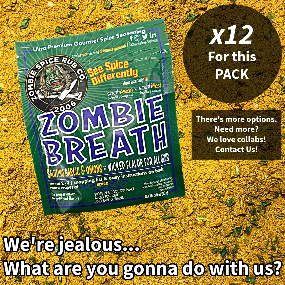Zombie Spice Rub Co. | Zombie Breath | 12 & 50 Packs | 3oz | Reseable Spice Pouch | Saluting Garlic & Onions All-Purpose Seasoning & Rub variant