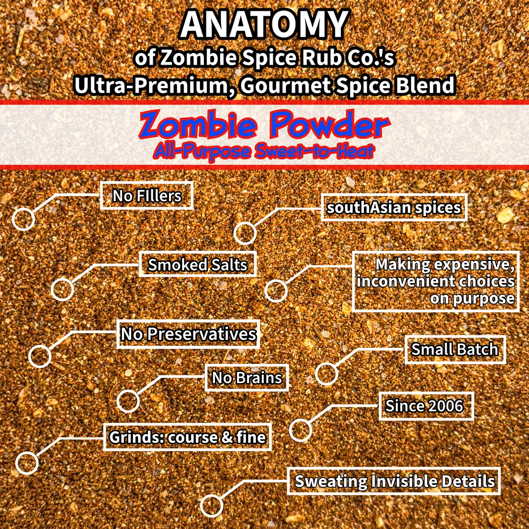 Zombie Spice Rub Co. | Zombie Powder | 12-pack | 4oz | Glass Jar | Sweet-to-Heat Gourmet All-Purpose Seasoning & Rub
