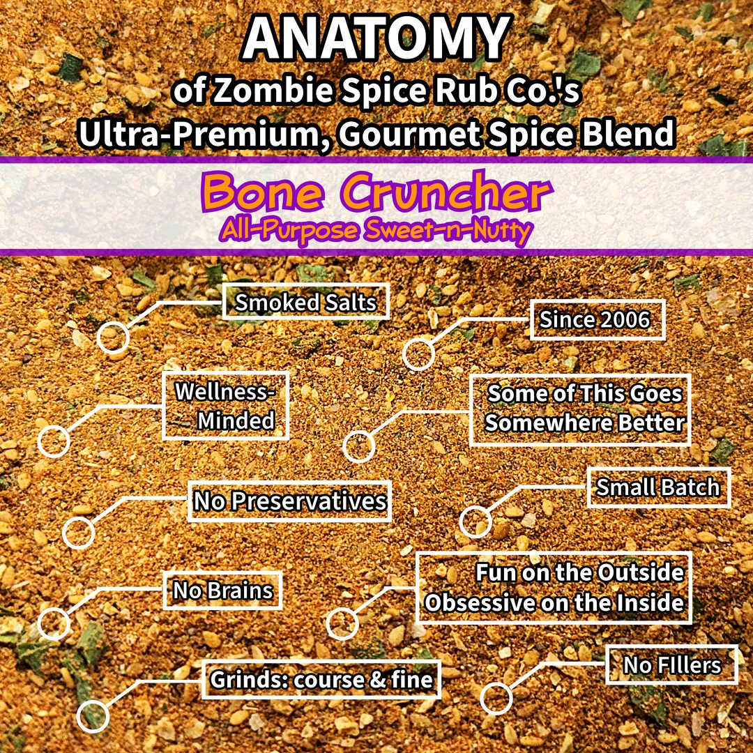 Zombie Spice Rub Co. | Bone Cruncher | 12-pack | 4oz | Glass Jar | Sweet & Nutty are Your Friends All-Purpose Seasoning & Rub