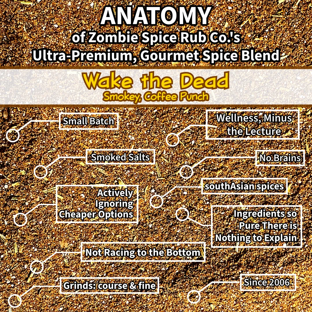 Zombie Spice Rub Co. | Wake the Dead | 12 & 50 Packs | 3oz | Reseable Spice Pouch | Smokey, Coffee Punch All-Purpose Seasoning & Rub
